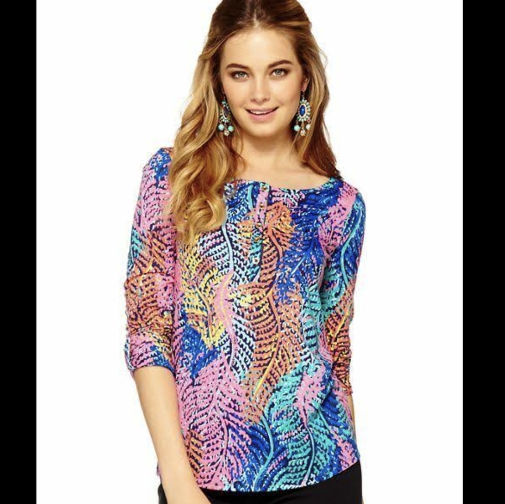 Lily Pulitzer Electric Feel Henley Pima Cotton Top XS